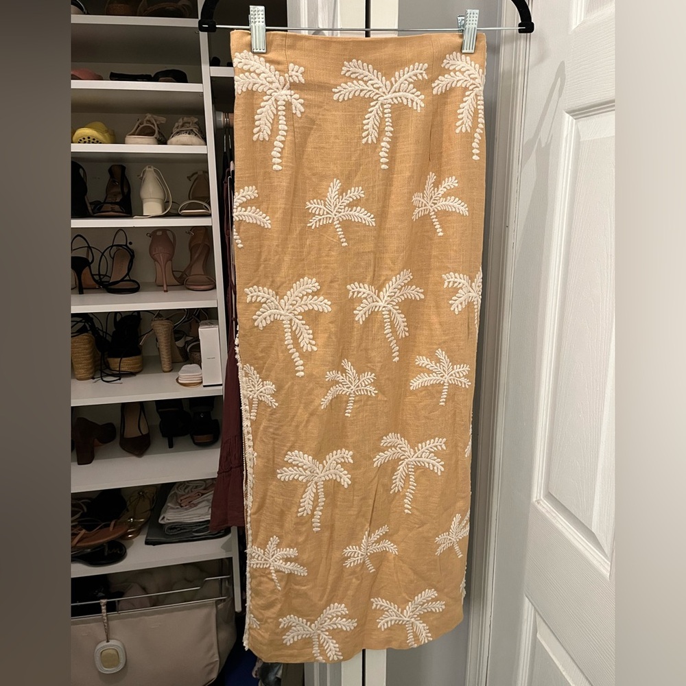 Zara Embroidered Palm Tree Midi Skirt